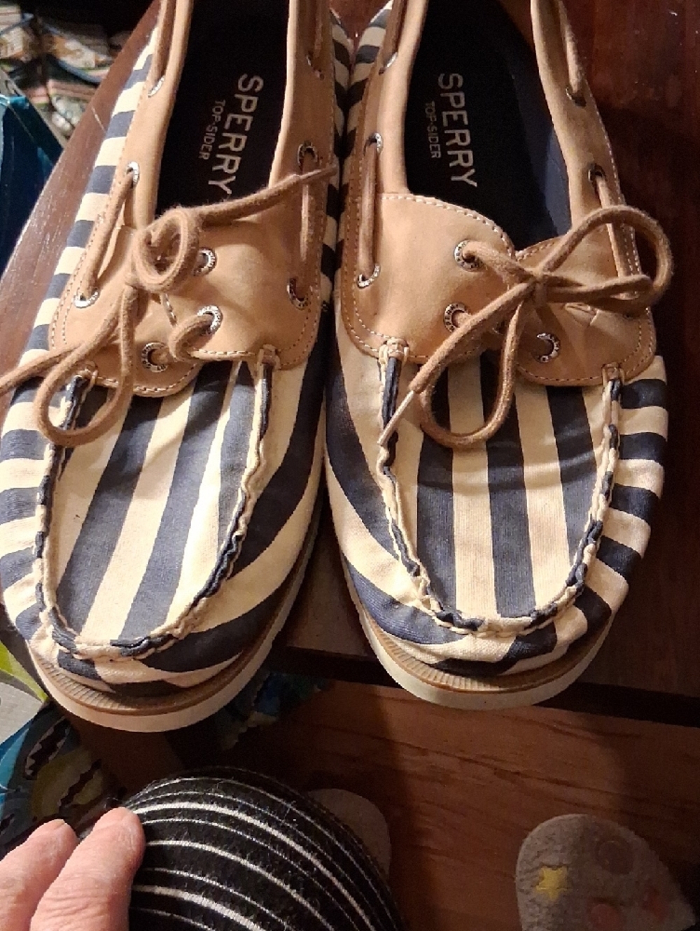Sperry Navy and Tan Striped Canvas Boat Shoes - Picture 3 of 8